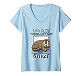 Damen Team Home Office Faultier Panda Beruf Arbeiten Heimarbeit T-Shirt mit V-Ausschnitt