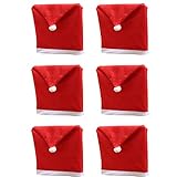 Linsition 2 Stück Weihnachtsmützen Stuhlhussen | 6 Stück Vliesstoffe Stuhlrückenbezug | rote Weihnachtsmannmütze Schonbezüge für Weihnachten Bankett Urlaub Festival Dekor