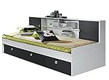 Funktionsbett Manuel 90 * 200 cm weiß grau inkl Schubladen + Regal Jugend Kinderzimmer Liege Schlafcouch Jugendbett Kinderbett