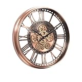 Wanduhr mit echtem Bewegungsgetriebe Zahnrädern, modern, 53,3 cm, industriell Steampunk, groß, Metall,Wanduhr für Wohnzimmer, Dekor, Büro ,Küche, antike Bronze, Kupfer römische oder arabische Ziffern