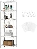 Solerconm Aufbewahrungsregal aus Metall, Regal mit Leiter, 6 Ebenen, 160 x 42 x 30 cm, für Küche, Wohnzimmer, Badezimmer, Balkon, Schrank, Esstisch, Bücherregal, Garage (weiß, 42 x 30 x 160 cm)