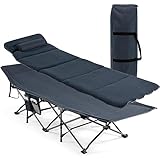 SHAIRMB Zusammenklappbares Tragbares Schlafbett, Robustes, Robustes Feldbett Mit Herausnehmbarer Matratze, Kopfkissen, Seitentasche Und Tragetasche, Camp Liegebett FüR Travel Beach,Navy Blue