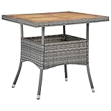 vidaXL Akazienholz Massiv Gartentisch 4 Personen Esstisch Terrassentisch Balkontisch Rattantisch Gartenmöbel Grau Poly Rattan 80x80x75cm