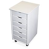 KMH Rollcontainer CARLOS Pinienholz massiv (Weiß) - Schubladencontainer Bürocontainer mit 6 Schubladen - Stauraum für Büro oder Kinderzimmer - mobiler Aktenschrank Rollschrank