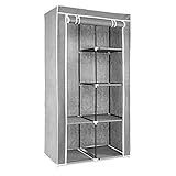 Navaris Stoff Kleiderschrank mit Kleiderstange - Faltschrank 88x170x45cm mit Stange - Schrank groß stabil - Stoffschrank faltbar aus Vlies in Hellgrau