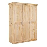 Kleiderschrank - Kiefer massiv - Natur - Garderobenschrank - Landhaus Still - Naturfinish - Wäscheschrank - Mehrzweckschrank - Schlafzimmerschrank -3 Türig - Lackiert - Pelle