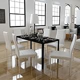 MOONAIRY 7tlg. Esstisch Set, Essgruppe, Esszimmermöbel, Esstisch Mit Stühlen, Dining Table Set, Esszimmer Set,Tischgruppe, Esszimmergruppe, Schwarz und weiß