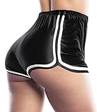DUROFIT Booty Seidig Hotpants Yoga Shorts Glitzerige Kurz Sport Shorts Hotpants Yoga Hose Kurze Sporthose Fitness Shorts Sweatpants Laufshorts Schlafshorts Gym Running Workout Hotpants Schwarz XL