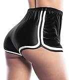 DUROFIT Booty Seidig Hotpants Yoga Shorts Glitzerige Kurz Sport Shorts Hotpants Yoga Hose Kurze Sporthose Fitness Shorts Sweatpants Laufshorts Schlafshorts Gym Running Workout Hotpants Schwarz L