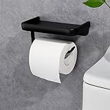 Toilettenpapierhalter mit ablage Klopapierhalter Aluminium Wc Rollenhalter Klorollenhalter Wasserdicht Rostbeständig Wand Toilettenrollenhalte Für KücheToilette Selbstklebender oder Bohren,Schwarz