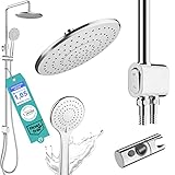 Duschsystem ohne Armatur Edelstahl rostfrei mit Druckknopf - 50% wasserspar Wellness Duschset ohne Armatur - Überkopfbrauseset - Regendusche mit Wandhalterung Komplettset für Dusche und Badewanne