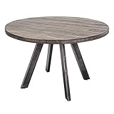 Invicta Interior Massiver Esstisch Iron Craft 120cm rund grau Akazie geflexte Beine Tisch Bistrotisch Küchentisch Holztisch