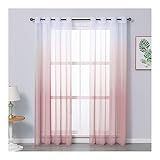 Mesnt Gardine Schlafzimmer, Polyester Halbtransparenter Voile-Netzvorhang mit Farbverlauf, Rosa, H132 x B107 cm