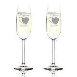 2 Champagnergläser mit Gravur Hochzeitsgeschenk - zur Silberhochzeit, Gold- und Diamanten-Hochzeit Sekt-Gläser als Geschenkidee für Standesamt, Valentinstag Schaumweinglas-Set mit Namen, Datum