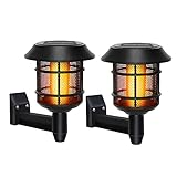 SOPTEC Solar Wandleuchten, LED Taschenlampe mit flackernder Flamme, wasserdichte Außenlampe für Garten, Landschaft, Halloween Weg, Terrasse, Balkon Deck Hof (2 Stück)