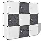 MOONAIRY Regalsystem Würfelregal mit 9 Fächern, Vitrine, Raumteiler Regal, Steckregal, Regalsystem, Stufenregal, Bücherregal, Schrank Regal, Schwarz und Weiß