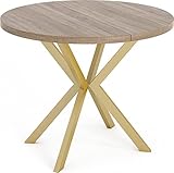 WFL GROUP Runder Ausziehbarer Esstisch - Loft Style Tisch mit Goldenen Metallbeinen - 100 bis 180 cm - Industrieller Rund Tisch für Wohnzimmer - Spacesaver - 100 cm - Eiche Sonoma