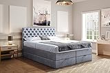 TRADA Boxspringbett LUWR mit Bettkasten, Chesterfield-Kopfteil, H3, 9 Komfortzonen (180 x 200 cm, GLOSSVELVET 1207 hellgrau)