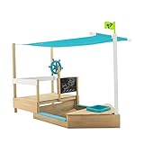 TP Toys TP619 AHOI Holzboot | Sandkasten | 2 Spielmodi | für Kinder 2+ | Garten- und Outdoor-Schattenabdeckung | versteckte Spielzeugaufbewahrung