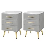 WOLTU 2er Set Nachttisch Nachtschrank für Boxspringbett, 3 Schubladen aus Massivholz, Kommode mit Schubladen Sideboard, einfache Montage, Höhe Tragfähigkeit, 40,5x41x60cm, Grau TS135gr-2