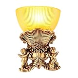 BEUTEE Retro-Bauernhaus-Wandleuchte, halbe Wandleuchte aus antikem Kupfer-Harz-Körper und Glasschirm, Wandleuchten für Innentreppe, Flur, Schlafzimmer