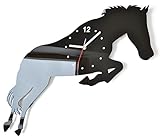 FLEXISTYLE Moderne große Wanduhr Pferd schwarz, 54 x 46 cm, Wohnzimmer, Schlafzimmer, Kinderzimmer, Hergestellt in der EU