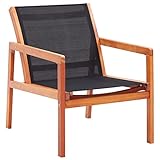 Gartenliege Lounge Stuhl Schwarz Massiv Eukalyptus Holz und Textilene, mit Farbe: Schwarz