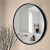 JUNZAI Wandmontierter Kosmetikspiegel, Badezimmerspiegel, Schminkspiegel, runder Aluminiumrahmen, dekorativer Spiegel, groß für Schlafzimmer, Wohnzimmer, Kosmetikspiegel, Wanddekoration, Schwar