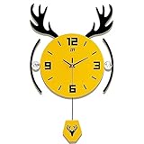 Moderne Wanduhren für Wohnzimmer Kreative Hirschkopf Wanduhr mit Pendel Leise Große Modern Dekorative Wanduhren aus Metall Batterie Betriebene Wanduhren für Schlafzimmer Office Deko A,47 * 75 cm