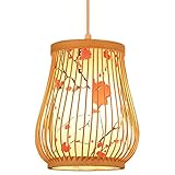 THAELY Kleine Pendelleuchte Aus Holz, Vintage Bambuslaterne Deckenleuchte Lampenschirm Aus Pergamentimitat Bauernhaus Im Neuen Chinesischen Stil, Schlafzimmer, Küche, Beleuchtungskörper