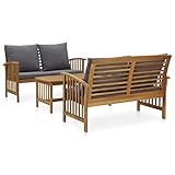 JUNZAI 3-TLG. Garten-Lounge-Set mit Auflagen, Gartenlounge, Balkon Möbel, Terrassenmöbel, Lounge Gartenmöbel Set, Lougenset Möbel Garten, Balkon Lounge, Massivholz Akazie
