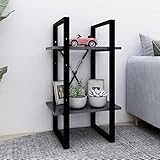 JUNZAI Bücherregal 2 Fächer, Bookshelf, Regalbrett, Book Shelf, Bücher Regal, Deko Regal Wohnzimmer, Standregal, Grau 40x30x70 cm Spanplatte