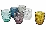 Villa d'Este Home Tivoli Geometrie Set Wassergläser aus farbigem Glas mit geprägter Verarbeitung, 240 ml, mehrfarbig, 6 Stück