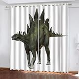 SATUSA Verdunkelungsvorhänge 3D Grünes Stegosaurus-Tier Muster Ösen Vorhang 2Er Set 140X160Cm Verdunkelungsvorhang Blickdicht Fenstergardinen Kinderzimmer Schlafzimmer Wohnzimmer Thermovorhang