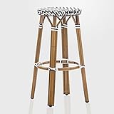 GGMMÖBEL 4er-Set Kreta | Französischer Barhocker | Schwarz & Weiß | Rattan/Bambus | Stapelbar | Bistro Rattan Barhocker, Terrassen Rattan Barhocker, Outdoor Rattan Barhocker