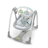 Ingenuity Hugs & Hoots zusammenklappbare & tragbare Babyschaukel, 5 Schaukelgeschwindigkeiten, 8 Melodien, 3 Naturgeräusche, Lautstärkeregulierung und Spielzeugbügel, ab der Geburt bis 9kg