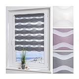 ourdeco® Doppel-Rollo, Duo-Rollo / 60 x 150 cm in Wellenform Wave grau/lichtdurchlässig, Blickdicht/Klemmen=Montage ohne Bohren=Smartfix=Klemmfix=Easy-to-fix