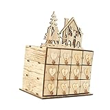 Gogogmee 1 X Weihnachtskalender Schreibtisch-Aufbewahrungsschubladen Holz-Aufbewahrungsschubladen Make-Up-Aufbewahrungsschubladen Feiertags-Adventskalender Holz-Standkalender 2022