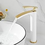 ZYCDP Wasserhahn Bad Wasserfall,Waschtischarmatur aus Messing Einhebelmischer Badarmatur,Wasserfall Waschtischarmatur,Badarmatur Waschbecken Mischbatterie Armatur für Badezimmer,Platin,Hoch