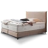 Designer Boxspringbett London Velours, mit Visco-Topper, Kopfteil mit Biese, Hotelbett, ohne Bettkasten, 7 Zonen Taschenfederkern-Matratzen, Aufbau KOSTENLOS (Creme, 180x200 cm mit Topper)