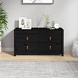 JUNZAI Beistellschrank, Schrank Klein, Flurschrank, Kommode, Vorratsschrank, Flurschrank, Badezimmerschrank, Kleinmöbel, Schwarz 100x40x54 cm Massivholz Kiefer