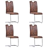 vidaXL 4X Freischwinger Schwingstuhl Esszimmerstuhl Stuhl Stühle Polsterstuhl Hochlehner Küchenstuhl Esszimmerstühle Braun Wildleder-Optik