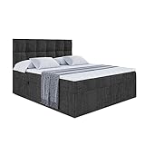 ALTDECOR Boxspringbett mit H3-Matratze (20 cm hoch) mit Bonellfederung + PUR, Topper (4 cm hoch), Polsterbett mit Kopfteil und Bettkasten 180x200 - Schwarz Samt