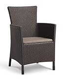 Allibert by Keter Gartensessel Iowa, braun/taupe, inkl. Sitzkissen, Kunststoff, flache Rattanoptik, wetterfest, UV-beständig, TÜV-zertifiziert bis 110kg