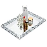 Nuscen Glastablett Verspiegelte Unterseite Dekorative Eitelkeit Tablett Einfache Home Decor Crystal Tray Mirrored Tray (Silber)