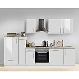 Lomadox Küche mit Elektrogeräten 300cm | Küchenzeile Küchenblock Singleküche Einbauküche E-Geräte | Weiss/Grau