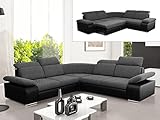 Vente-unique Ecksofa mit Schlaffunktion - Stoff & Kunstleder - Anthrazit & Schwarz - Rabelais