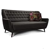 CAVADORE 3-Sitzer-Sofa Abby / Retro-Couch im Samt-Look mit Knopfheftung / 183 x 89 x 88 / Samtoptik, grau