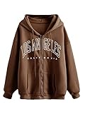 ORANDESIGNE Damen Grafikdruck Hoodie Jacke Teenager Mädchen Oversize Vintage Reißverschluss Kapuzenjacke Zip Up Kapuzenpullover Sweatshirt mit Kapuze 90er Y2K E-Girl Übergangsjacke K Braun S