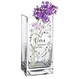 Blumenvase für Oma, Vase mit Gravur, Geschenk für Oma, Eckige Glasvase für Blumen, Blumenherz Deko Vase, Moderne Tulpenvase, Glas Tischdeko, Geburtstagsgeschenk, Schmale Tischvase mit hohem Rand